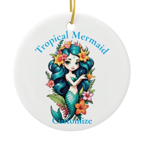 Tropical Flower Mermaid Thunder_Cove Ceramic Ornament