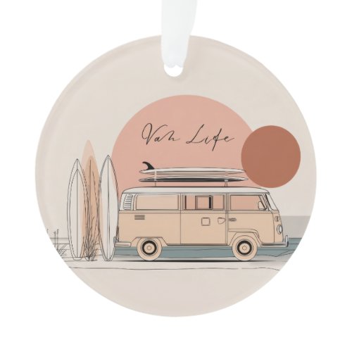 Van Life Surf Van – Retro Beach Camper Aesthetic  Ornament