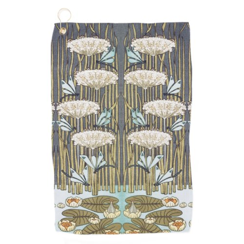 Vintage Sage Green Dragonfly &amp; Lily Art Golf Towel