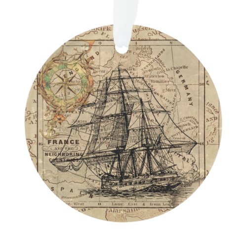Vintage Sailing Ship and Old European Map Ornament