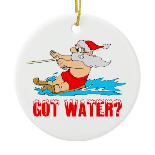 Waterskiing Santa Claus Ceramic Ornament