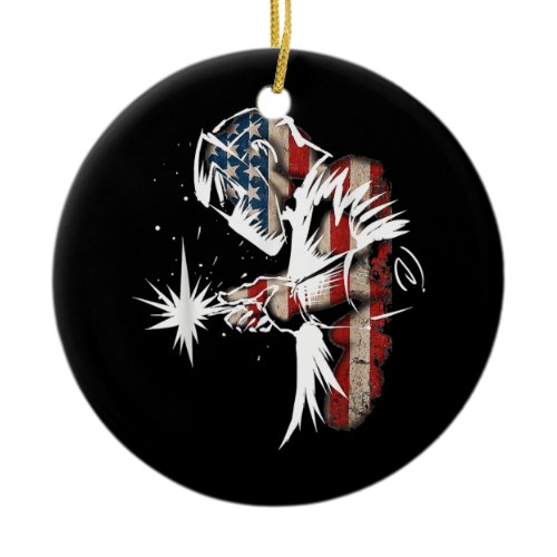 Welder American Flag USA Patriotic Welder Gift  Ceramic Ornament