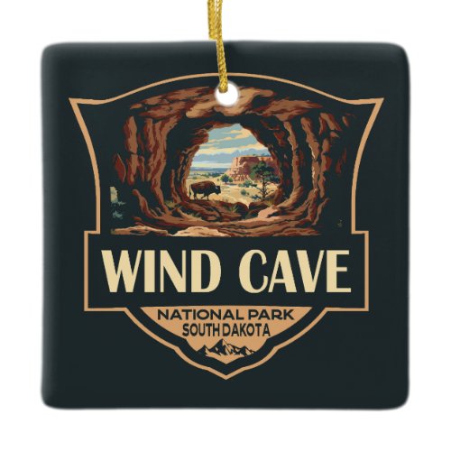 Wind Cave National Park Illustration Retro Badge Ceramic Ornament