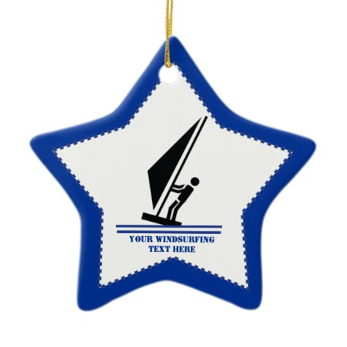 Windsurfer on board black, blue windsurfing custom ceramic ornament