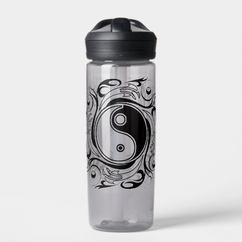 Yin &amp; Yang Symbol Black and White Tattoo Style Water Bottle