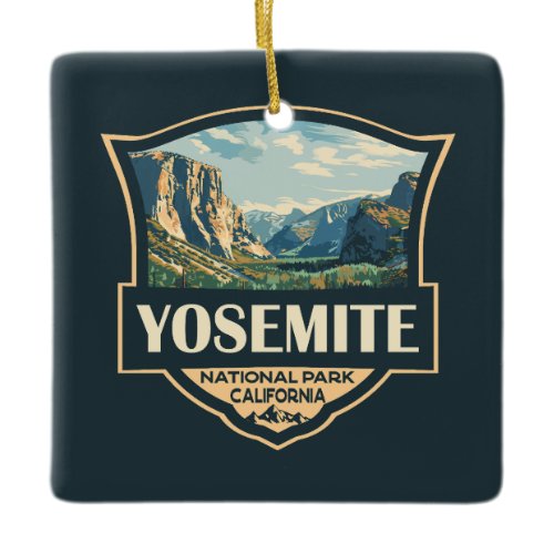 Yosemite National Park Illustration Retro Badge Ceramic Ornament