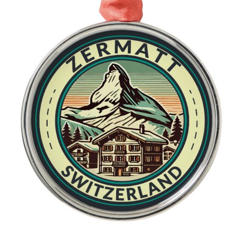 Zermatt Switzerland Illustration Travel Art Badge Metal Ornament